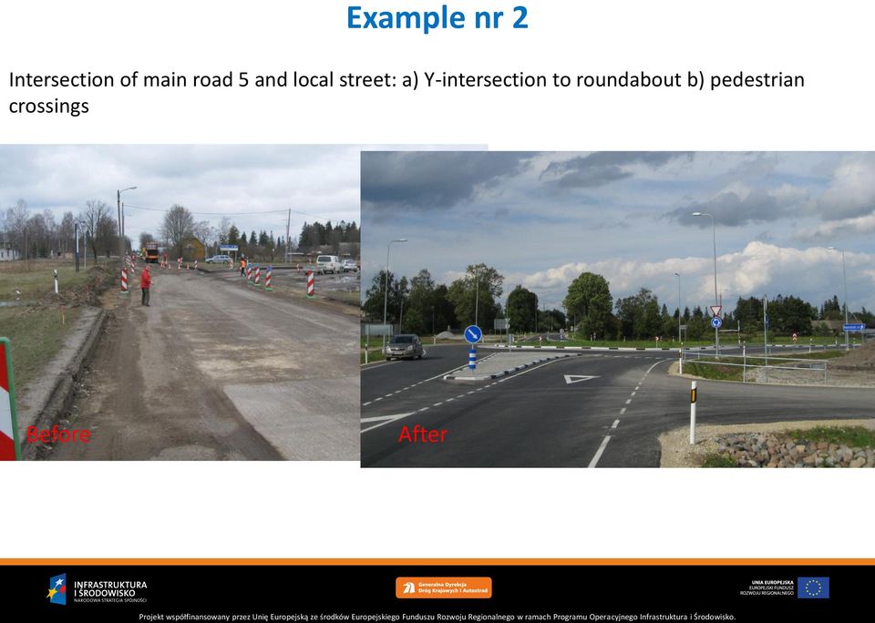a) Y-intersection to roundabout