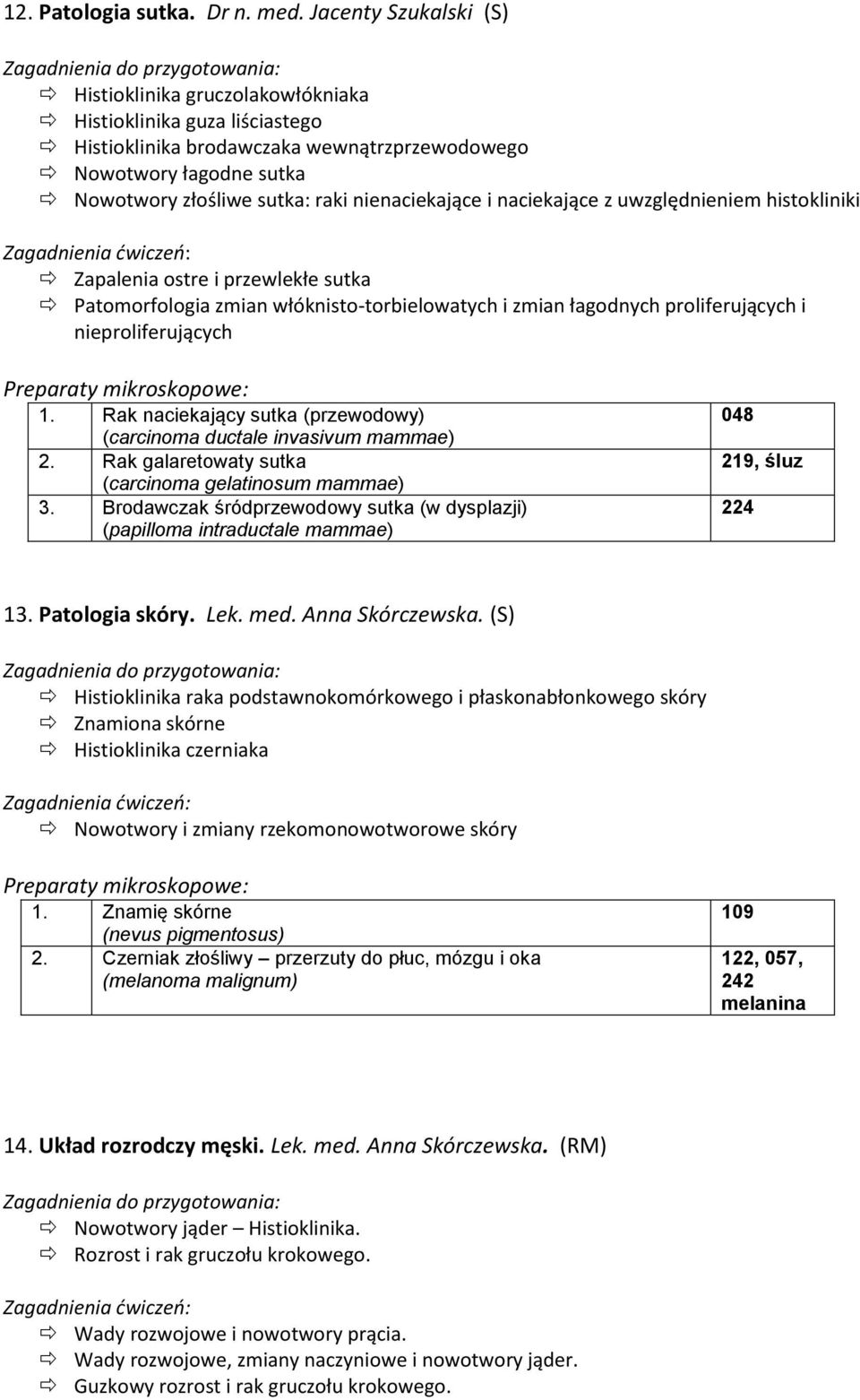 nienaciekające i naciekające z uwzględnieniem histokliniki Zapalenia ostre i przewlekłe sutka Patomorfologia zmian włóknisto-torbielowatych i zmian łagodnych proliferujących i nieproliferujących 1.
