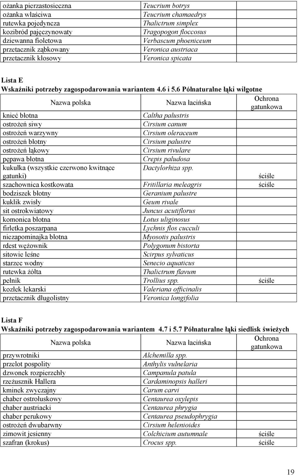 6 Półnaturalne łąki wilgotne Nazwa polska Nazwa łacińska Ochrona gatunkowa knieć błotna Caltha palustris ostrożeń siwy Cirsium canum ostrożeń warzywny Cirsium oleraceum ostrożeń błotny Cirsium
