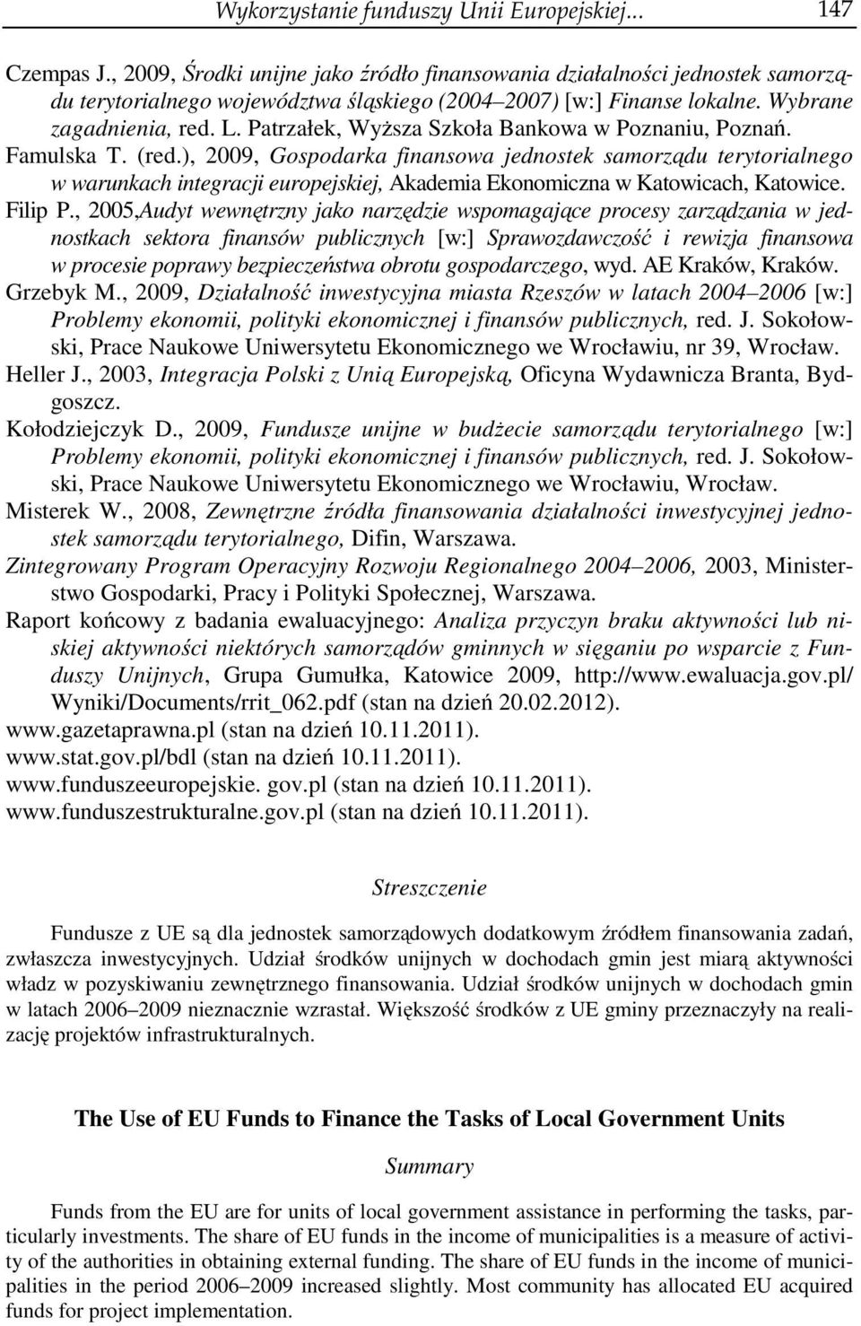Patrzałek, Wyższa Szkoła Bankowa w Poznaniu, Poznań. Famulska T. (red.