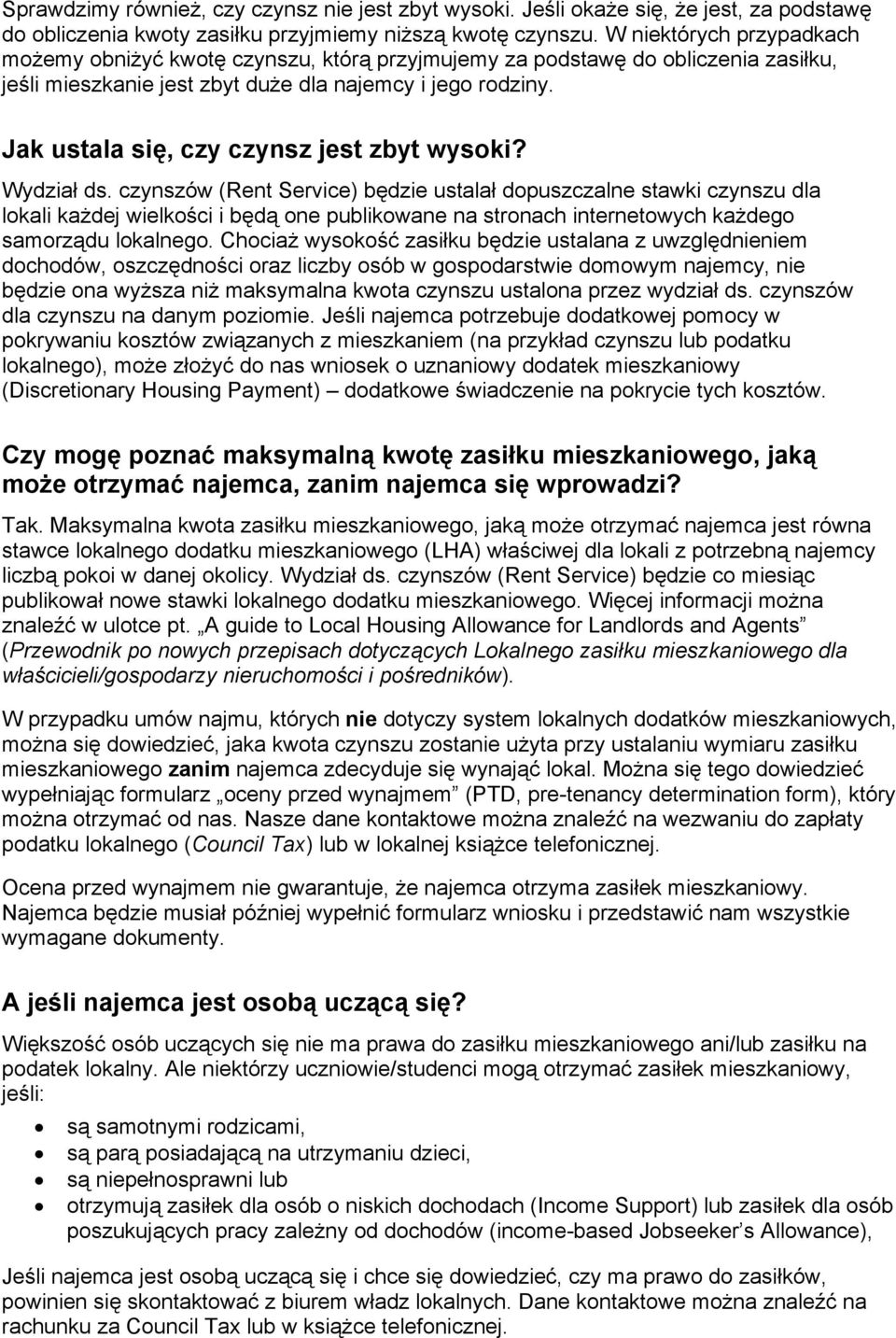 Jak ustala się, czy czynsz jest zbyt wysoki? Wydział ds.