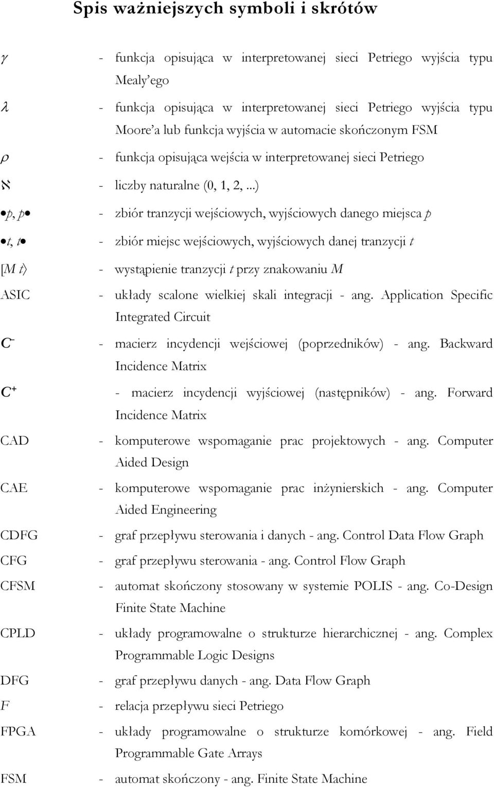 ..) p, p t, t - zbiór tranzycji wejściowych, wyjściowych danego miejsca p - zbiór miejsc wejściowych, wyjściowych danej tranzycji t [M t - wystąpienie tranzycji t przy znakowaniu M ASIC C C + CAD CAE