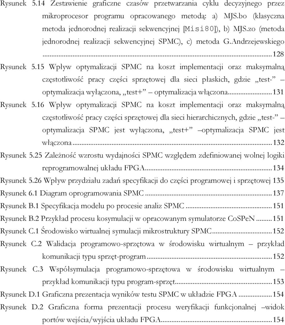 15 Wpływ optymalizacji SPMC na koszt implementacji oraz maksymalną częstotliwość pracy części sprzętowej dla sieci płaskich, gdzie test- optymalizacja wyłączona, test+ optymalizacja włączona.