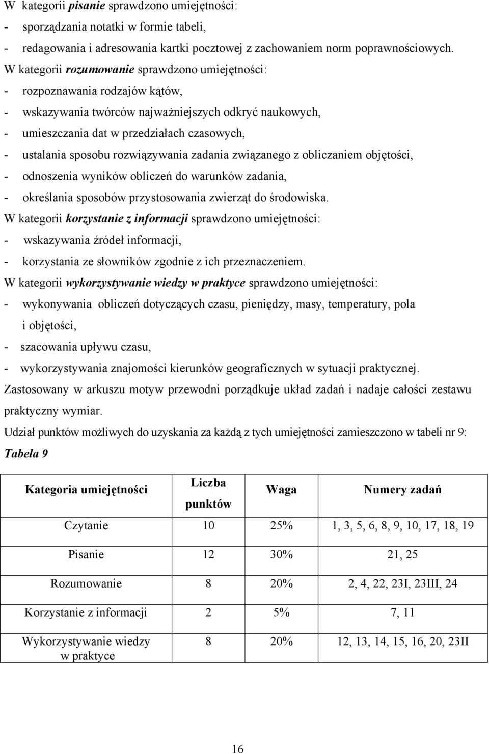 sposobu rozwiązywania zadania związanego z obliczaniem objętości, - odnoszenia wyników obliczeń do warunków zadania, - określania sposobów przystosowania zwierząt do środowiska.