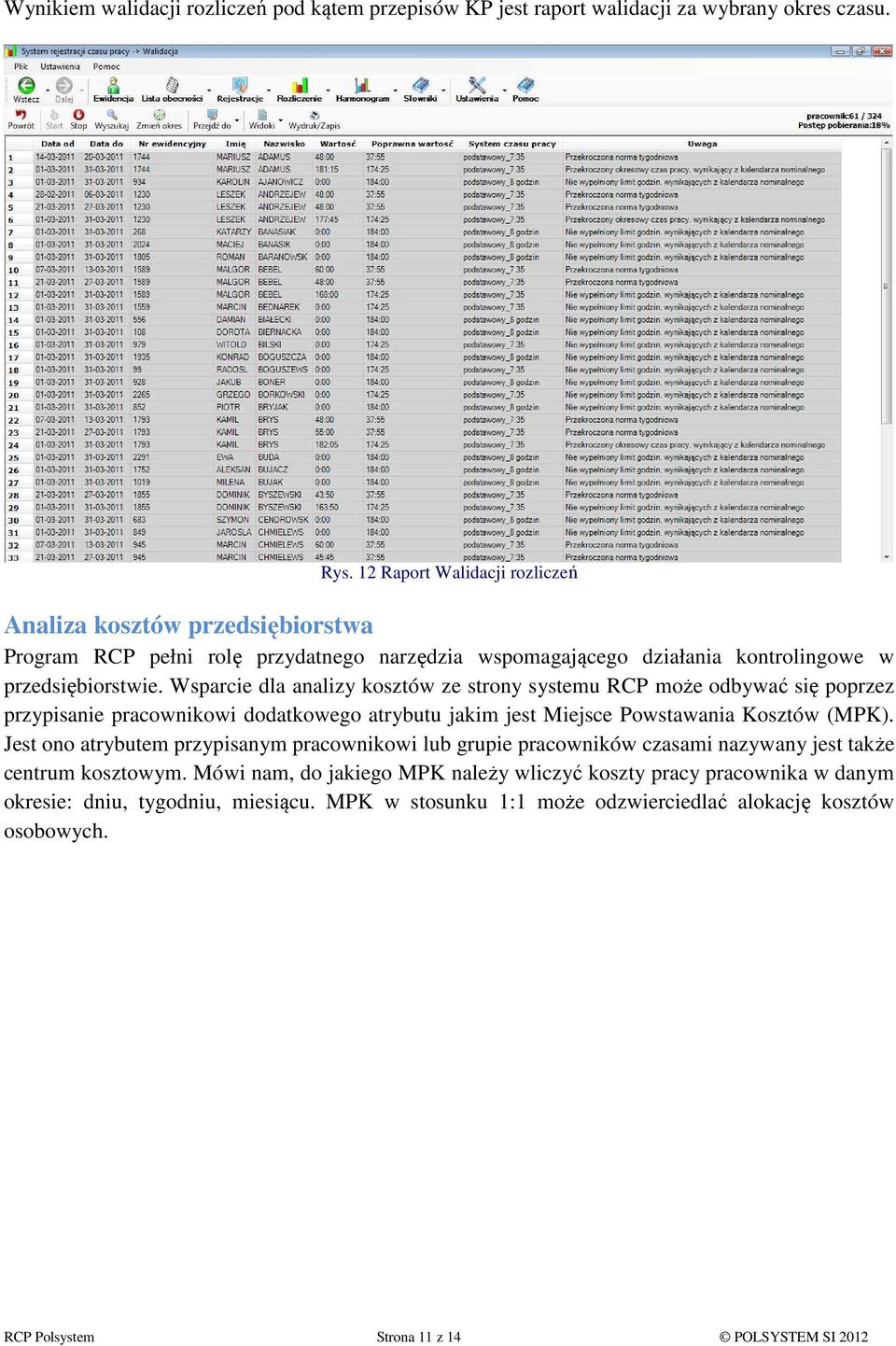 Wsparcie dla analizy kosztów ze strony systemu RCP może odbywać się poprzez przypisanie pracownikowi dodatkowego atrybutu jakim jest Miejsce Powstawania Kosztów (MPK).