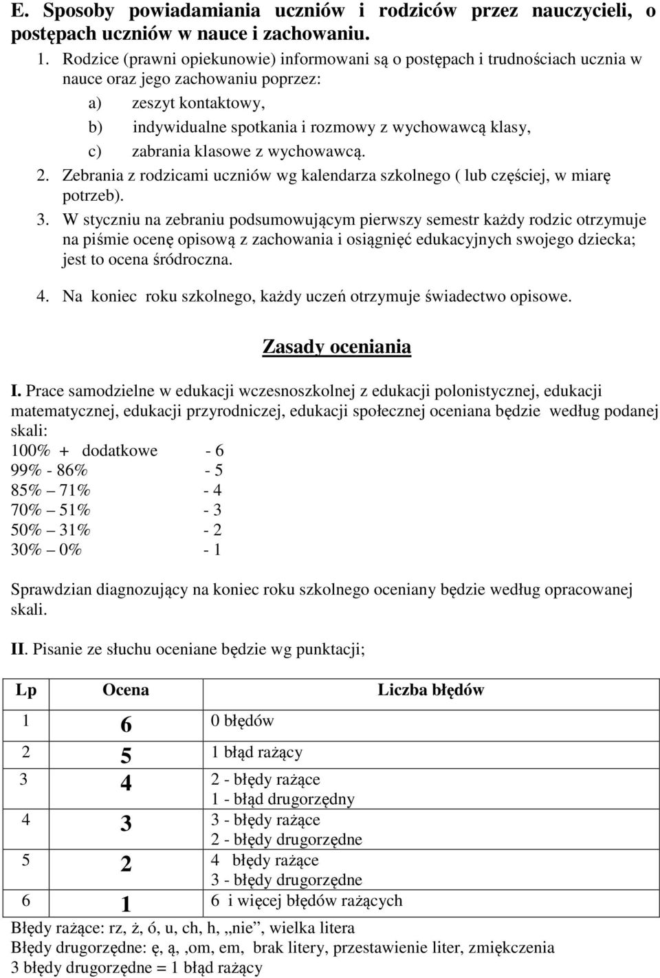 zabrania klasowe z wychowawcą. 2. Zebrania z rodzicami uczniów wg kalendarza szkolnego ( lub częściej, w miarę potrzeb). 3.