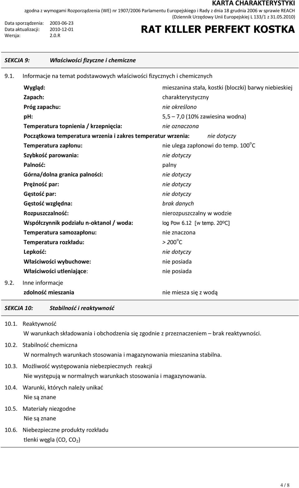 (10% zawiesina wodna) Temperatura topnienia / krzepnięcia: nie oznaczona Początkowa temperatura wrzenia i zakres temperatur wrzenia: Temperatura zapłonu: nie ulega zapłonowi do temp.
