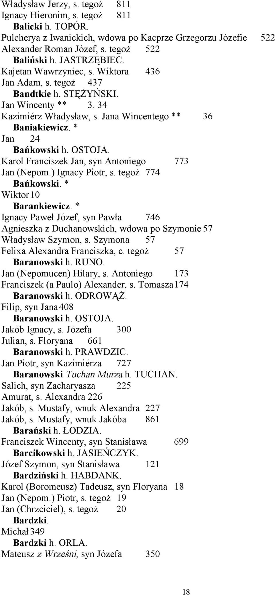 OSTOJA. Karol Franciszek Jan, syn Antoniego 773 Jan (Nepom.) Ignacy Piotr, s. tegoż 774 Bańkowski. * Wiktor10 Barankiewicz.