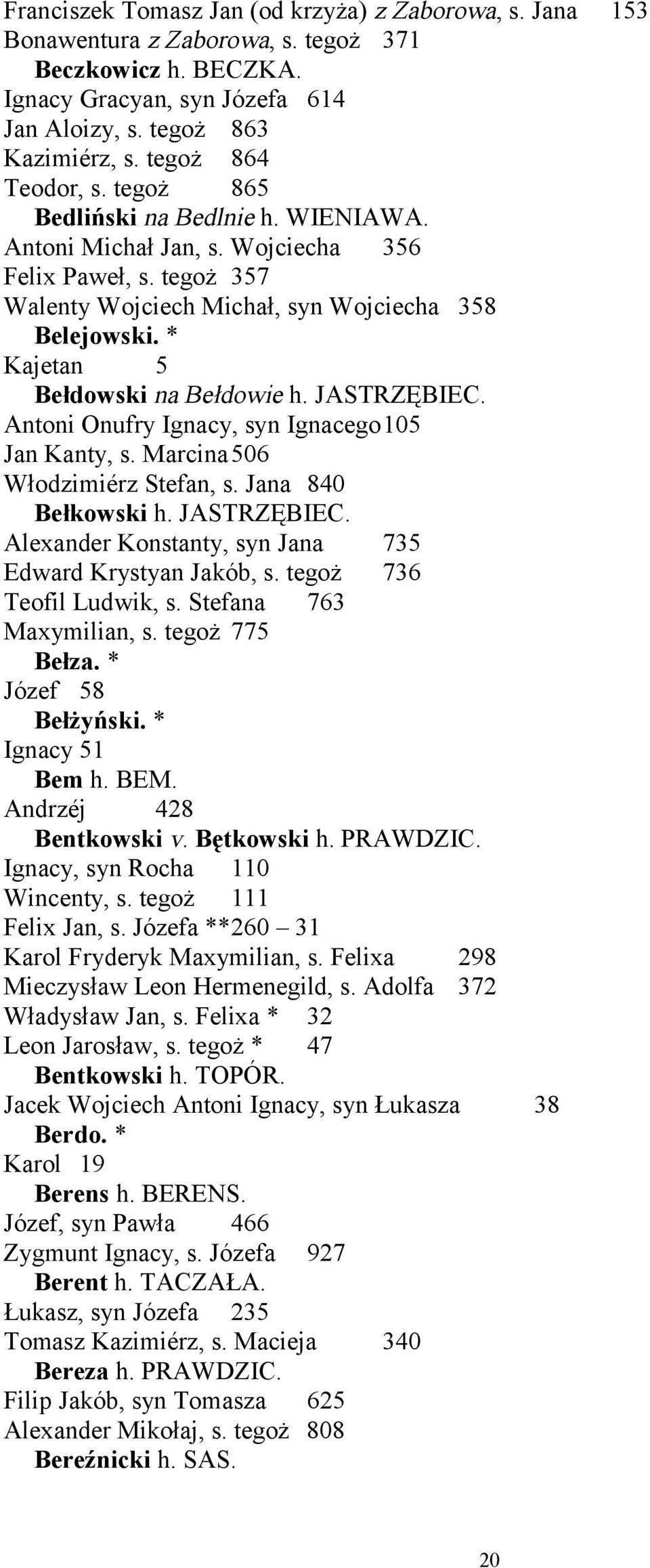 * Kajetan 5 Bełdowski na Bełdowie h. JASTRZĘBIEC. Antoni Onufry Ignacy, syn Ignacego105 Jan Kanty, s. Marcina506 Włodzimiérz Stefan, s. Jana 840 Bełkowski h. JASTRZĘBIEC. Alexander Konstanty, syn Jana 735 Edward Krystyan Jakób, s.