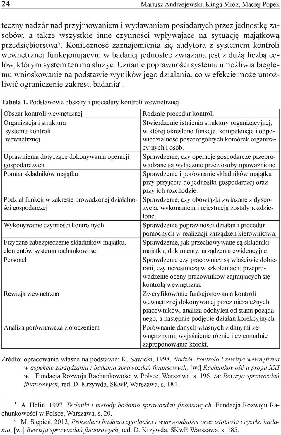 Uznanie poprawności systemu umożliwia biegłemu wnioskowanie na podstawie wyników jego działania, co w efekcie może umożliwić ograniczenie zakresu badania 6. Tabela 1.