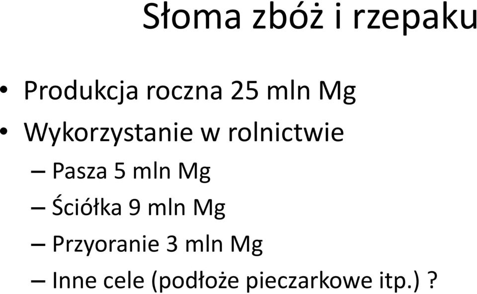 5 mln Mg Ściółka 9 mln Mg Przyoranie 3