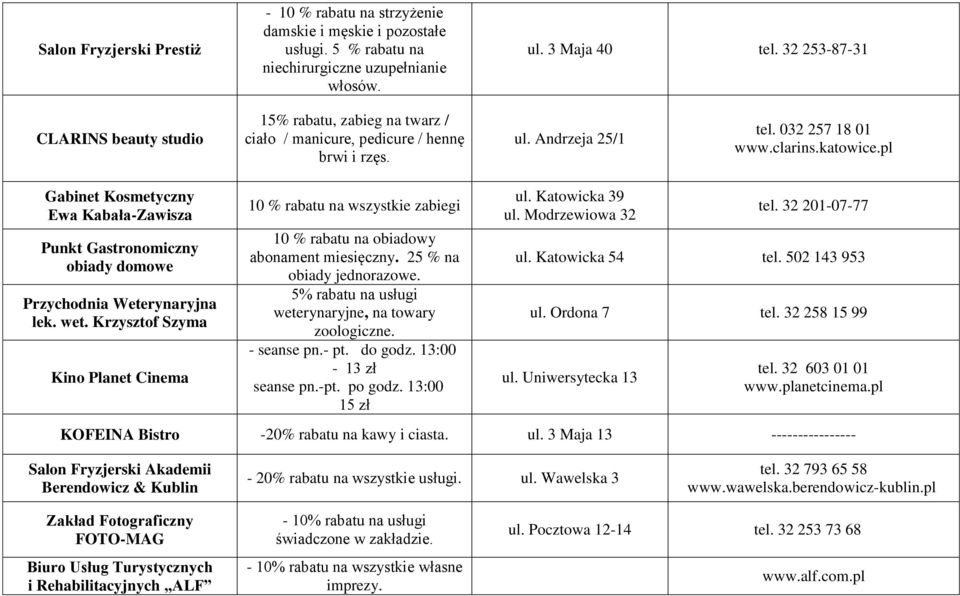 pl Gabinet Kosmetyczny Ewa Kabała-Zawisza Punkt Gastronomiczny obiady domowe Przychodnia Weterynaryjna lek. wet.