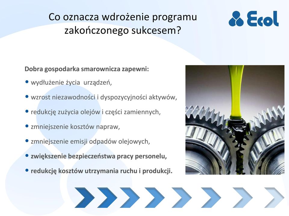 dyspozycyjności aktywów, redukcję zużycia olejów i części zamiennych, zmniejszenie kosztów