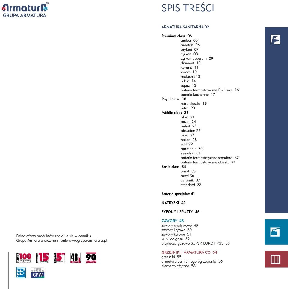 termostatyczne standard 32 baterie termostatyczne classic 33 Basic class 34 baryt 35 beryl 36 ceramik 37 standard 38 Baterie specjalne 41 Natryski 42 SYFONY I SPUSTY 46 Pełna oferta produktów