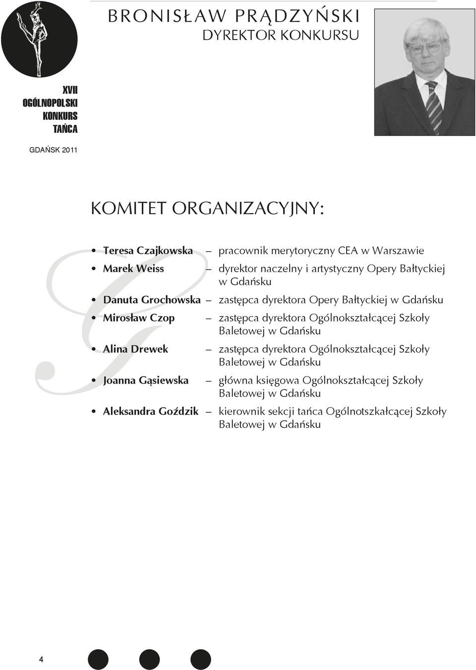 Mirosław Czop Alina Drewek Joanna Gąsiewska zastępca dyrektora Ogólnokształcącej Szkoły Baletowej w Gdańsku zastępca dyrektora Ogólnokształcącej Szkoły