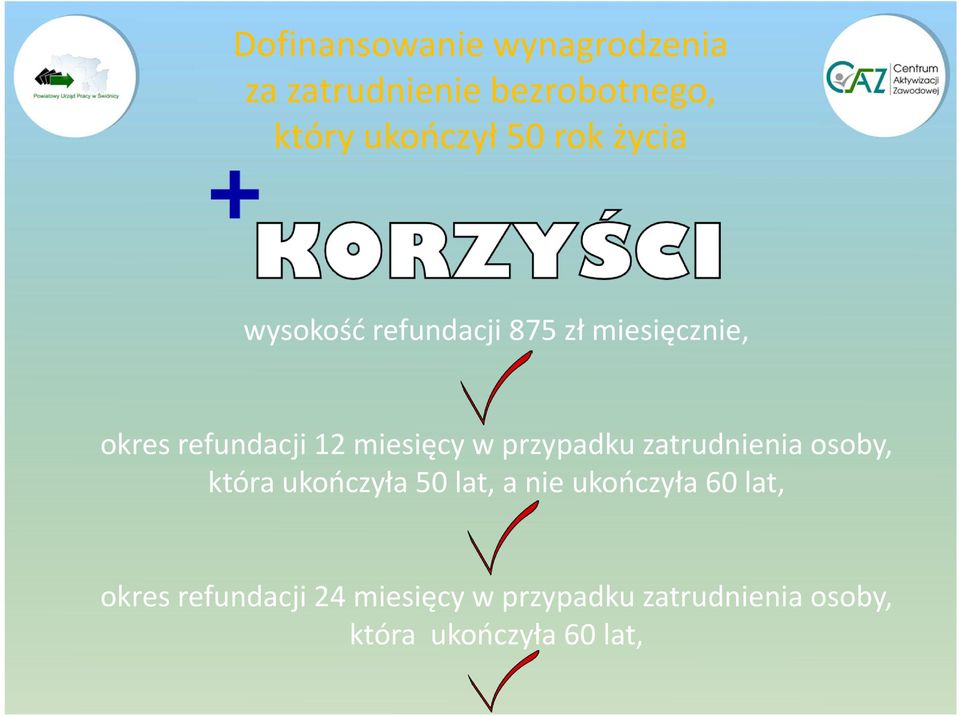 w przypadku zatrudnienia osoby, która ukończyła 50 lat, a nie ukończyła 60 lat,