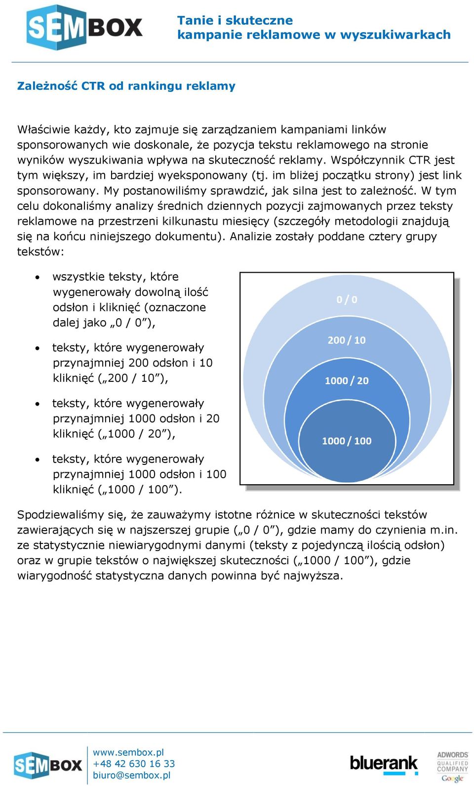 W tym celu dokonaliśmy analizy średnich dziennych pozycji zajmowanych przez teksty reklamowe na przestrzeni kilkunastu miesięcy (szczegóły metodologii znajdują się na końcu niniejszego dokumentu).