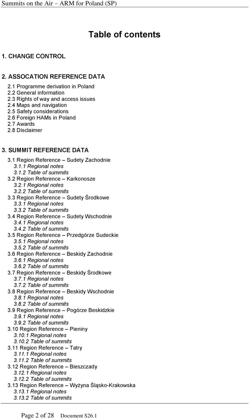 3.1 al notes 3.3.2 Table of summits 3.4 Reference Sudety Wschodnie 3.4.1 al notes 3.4.2 Table of summits 3.5 Reference Przedgórze Sudeckie 3.5.1 al notes 3.5.2 Table of summits 3.6 Reference Beskidy 3.