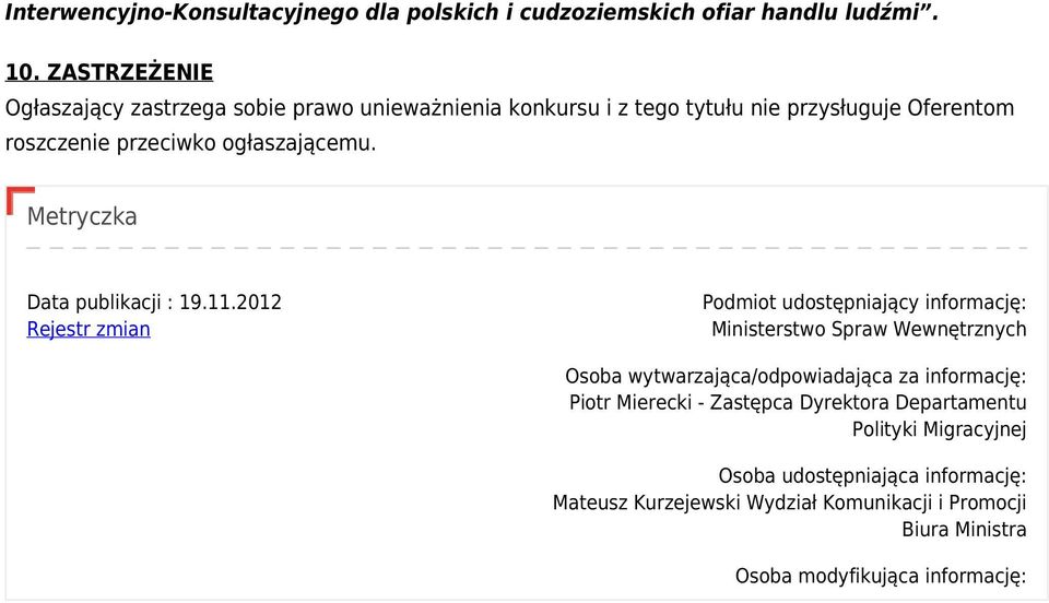 Metryczka Data publikacji : 19.11.