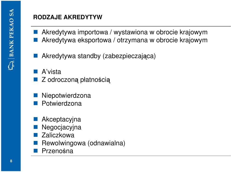 (zabezpieczająca) A vista Z odroczoną płatnością Niepotwierdzona