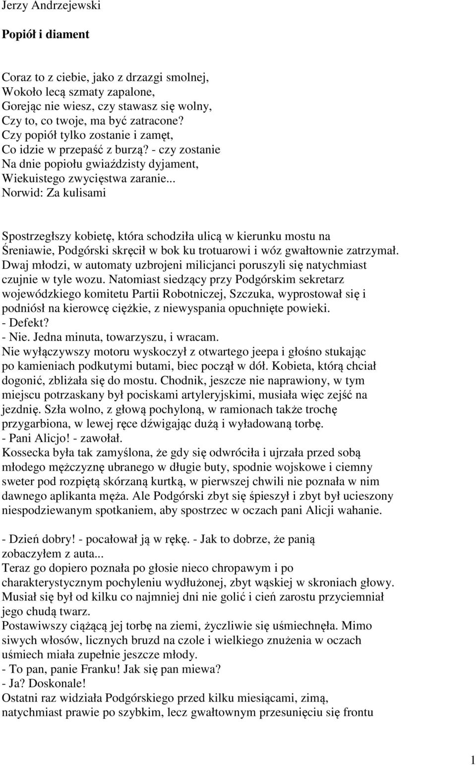 Jerzy Andrzejewski. Popiół i diament - PDF Free Download