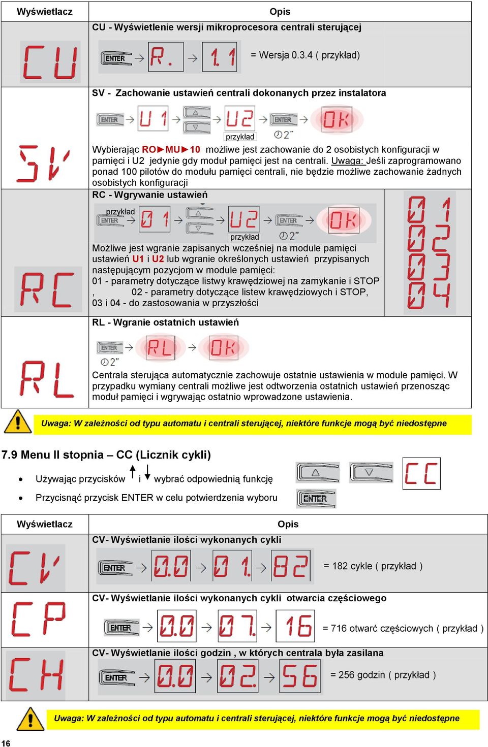 Uwaga: Jeśli zaprogramowano ponad 100 pilotów do modułu pamięci centrali, nie będzie możliwe zachowanie żadnych osobistych konfiguracji RC - Wgrywanie ustawień Możliwe jest wgranie zapisanych