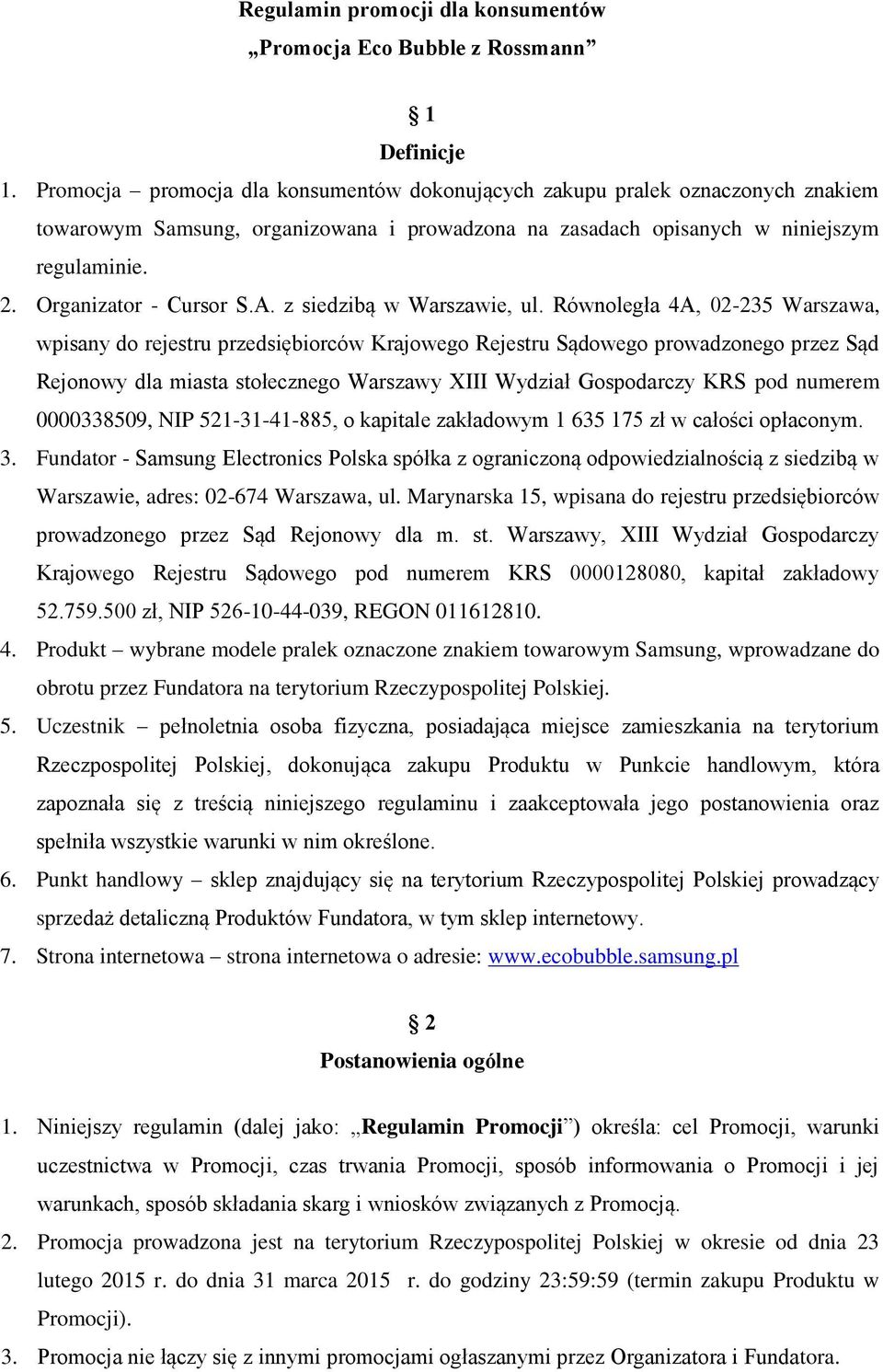 A. z siedzibą w Warszawie, ul.