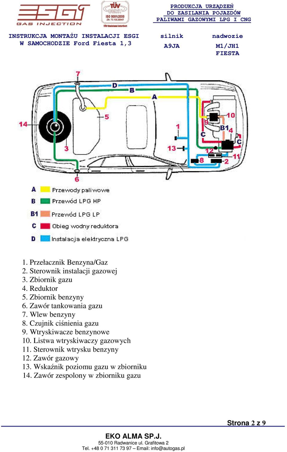 Wtryskiwacze benzynowe 10. Listwa wtryskiwaczy gazowych 11. Sterownik wtrysku benzyny 12.