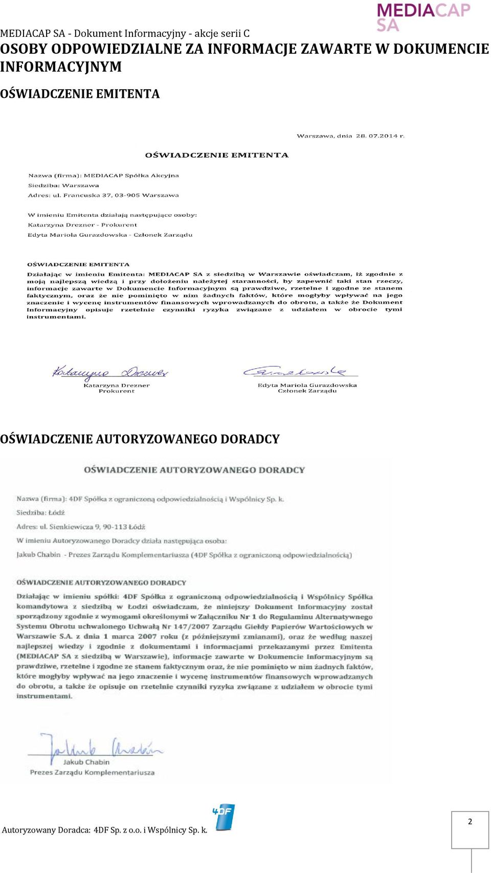 INFORMACYJNYM OŚWIADCZENIE