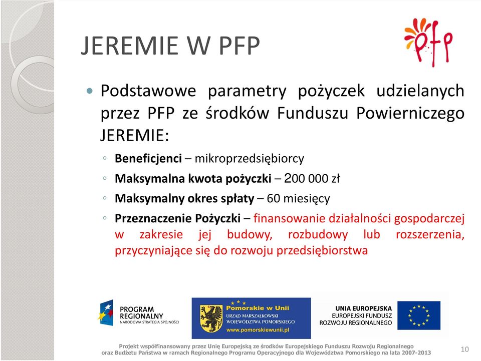 Maksymalny okres spłaty 60 miesięcy Przeznaczenie Pożyczki finansowanie działalności