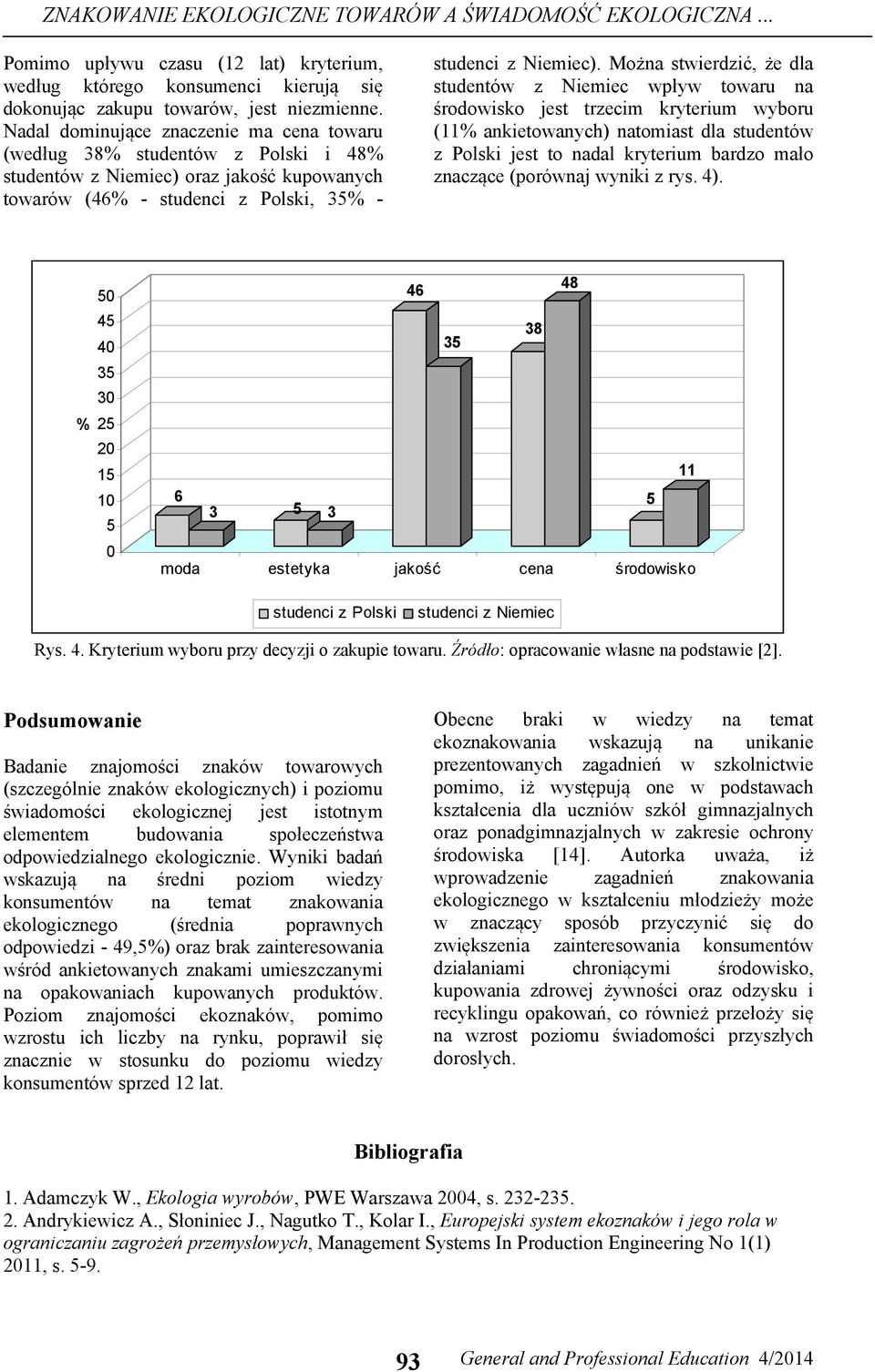 Można stwierdzić, że dla studentów z Niemiec wpływ towaru na środowisko jest trzecim kryterium wyboru (11% ankietowanych) natomiast dla studentów z Polski jest to nadal kryterium bardzo mało znaczące