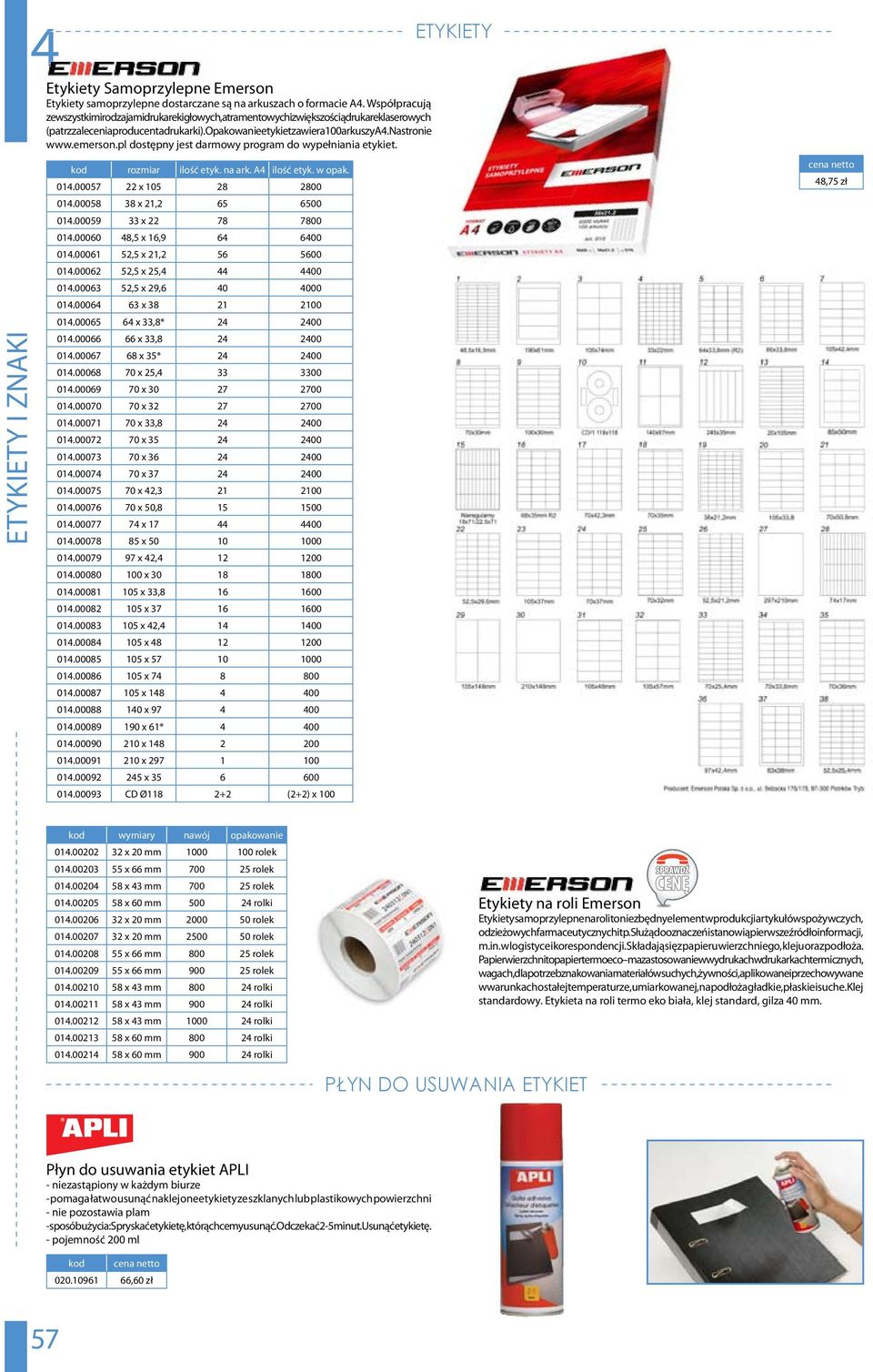 pl dostępny jest darmowy program do wypełniania. ilość etyk. na ark. A4 ilość etyk. w opak. 014.00057 22 x 105 28 2800 014.00058 38 x 21,2 65 6500 014.00059 33 x 22 78 7800 014.