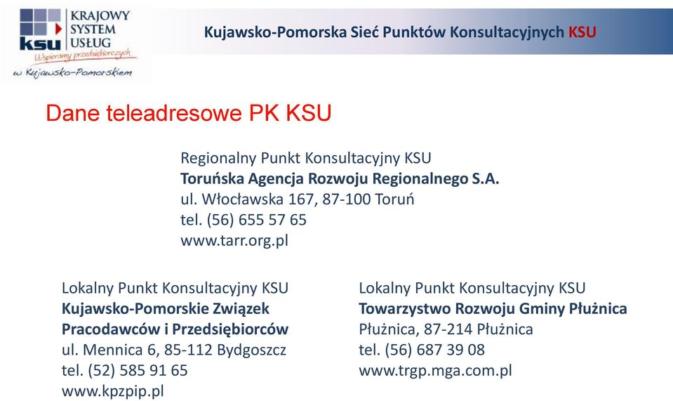 pl Lokalny Punkt Konsultacyjny KSU Kujawsko-Pomorskie Związek Pracodawców i Przedsiębiorców ul.