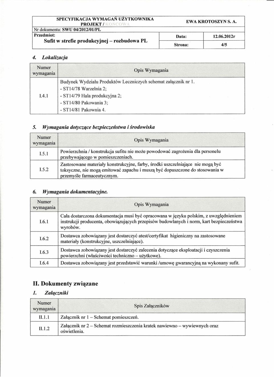 Wymagania dotyczące bezpieczeństwa i środowiska wymagama 1.5.1 Powierzchnia / konstrukcja sufitu nie może powodować zagrożenia dla personelu przebywającego w pomieszczeniach.