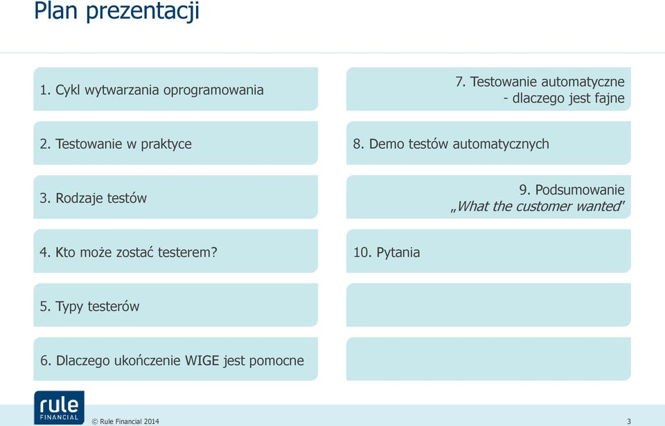 Demo testów automatycznych 3. Rodzaje testów 9.