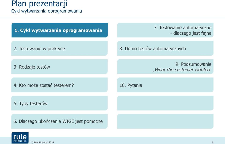 Demo testów automatycznych 3. Rodzaje testów 9.