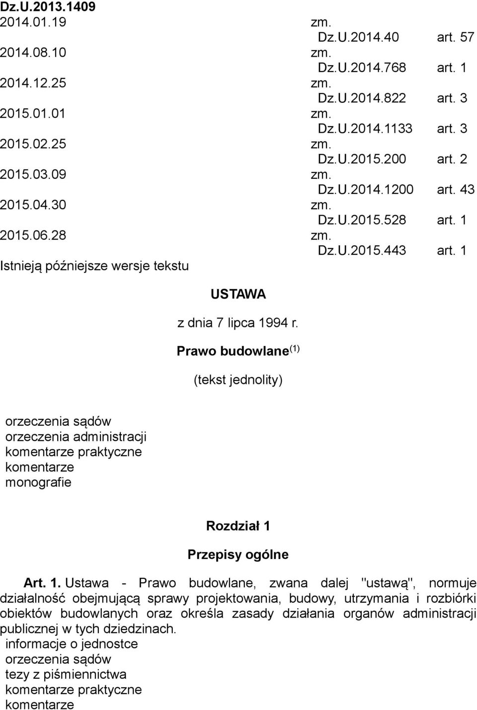 Prawo budowlane (1) (tekst jednolity) orzeczenia administracji praktyczne monografie Rozdział 1 