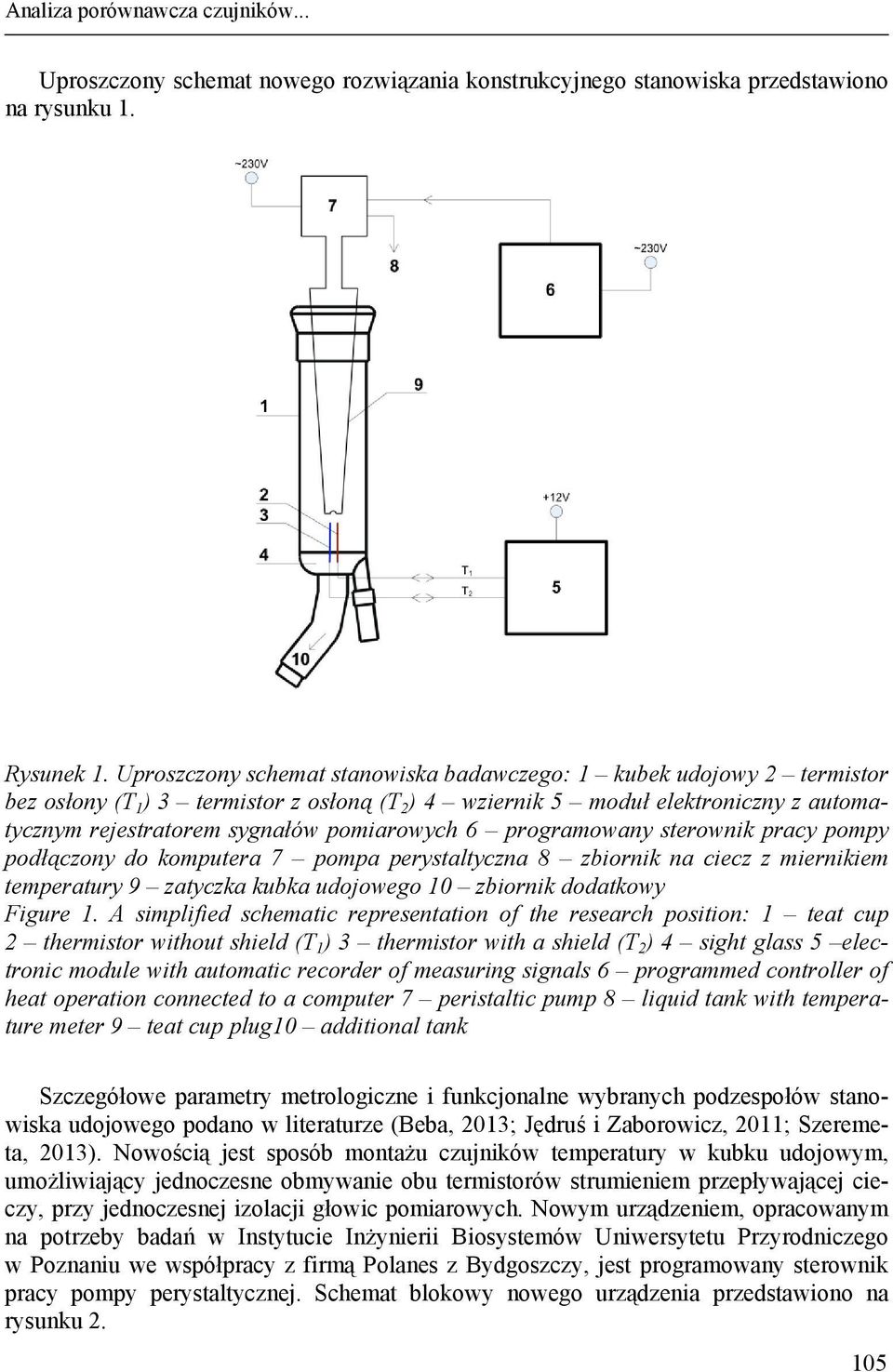 pomiarowych 6 programowany sterownik pracy pompy podłączony do komputera 7 pompa perystaltyczna 8 zbiornik na ciecz z miernikiem temperatury 9 zatyczka kubka udojowego 10 zbiornik dodatkowy Figure 1.