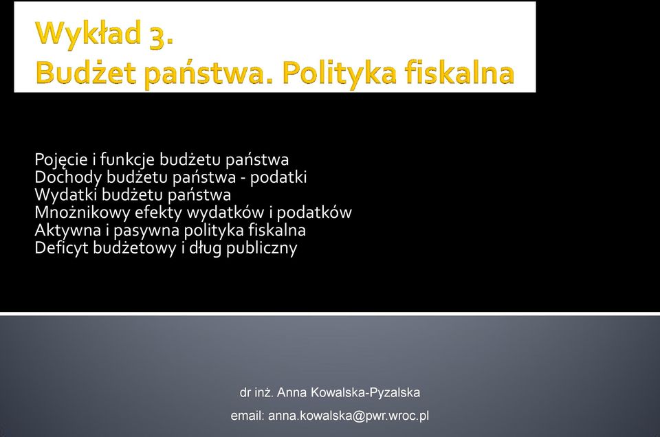 podatków Aktywna i pasywna polityka fiskalna Deficyt budżetowy i