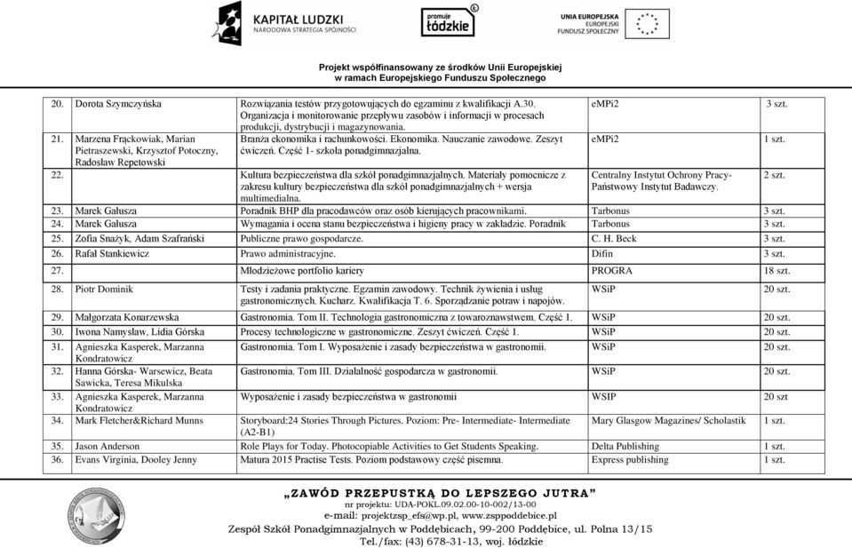 Marzena Frąckowiak, Marian Pietraszewski, Krzysztof Potoczny, Radosław Repetowski Branża ekonomika i rachunkowości. Ekonomika. Nauczanie zawodowe. Zeszyt ćwiczeń. Część 1- szkoła ponadgimnazjalna. 22.