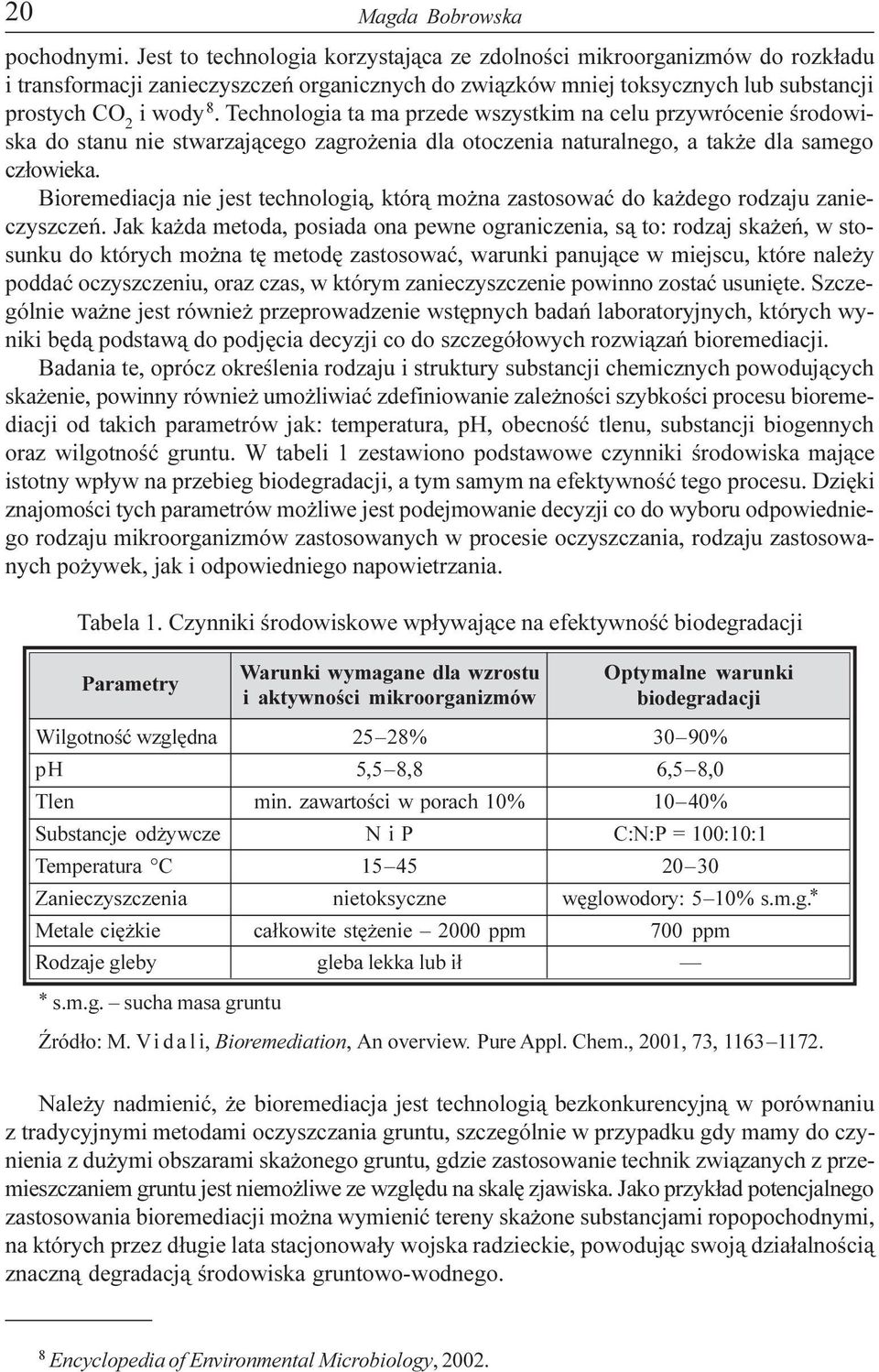 Technologia ta ma przede wszystkim na celu przywrócenie œrodowiska do stanu nie stwarzaj¹cego zagro enia dla otoczenia naturalnego, a tak e dla samego cz³owieka.