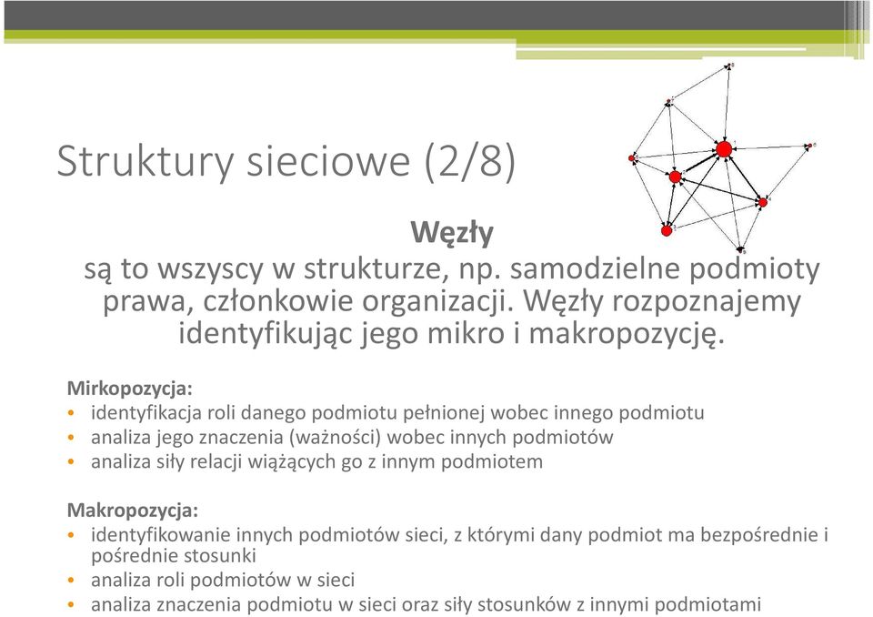 Mirkopozycja: identyfikacja roli danego podmiotu pełnionej wobec innego podmiotu analiza jego znaczenia (ważności) wobec innych podmiotów analiza