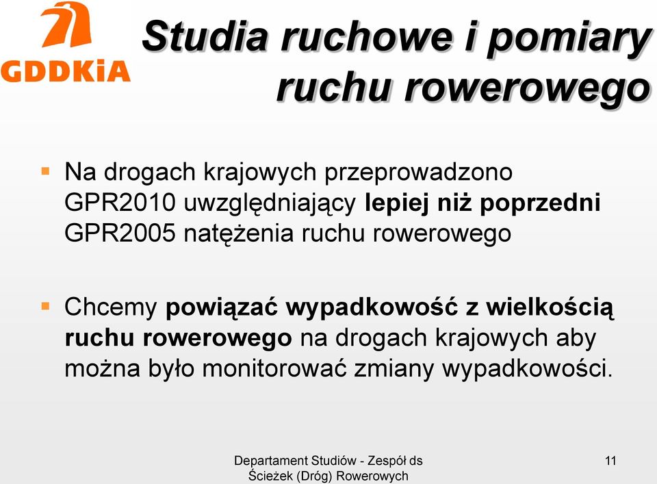 natężenia ruchu rowerowego Chcemy powiązać wypadkowość z wielkością