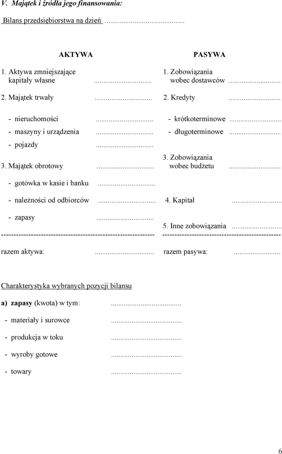 .. - należności od odbiorców... 4. Kapitał... - zapasy... 5. Inne zobowiązania.