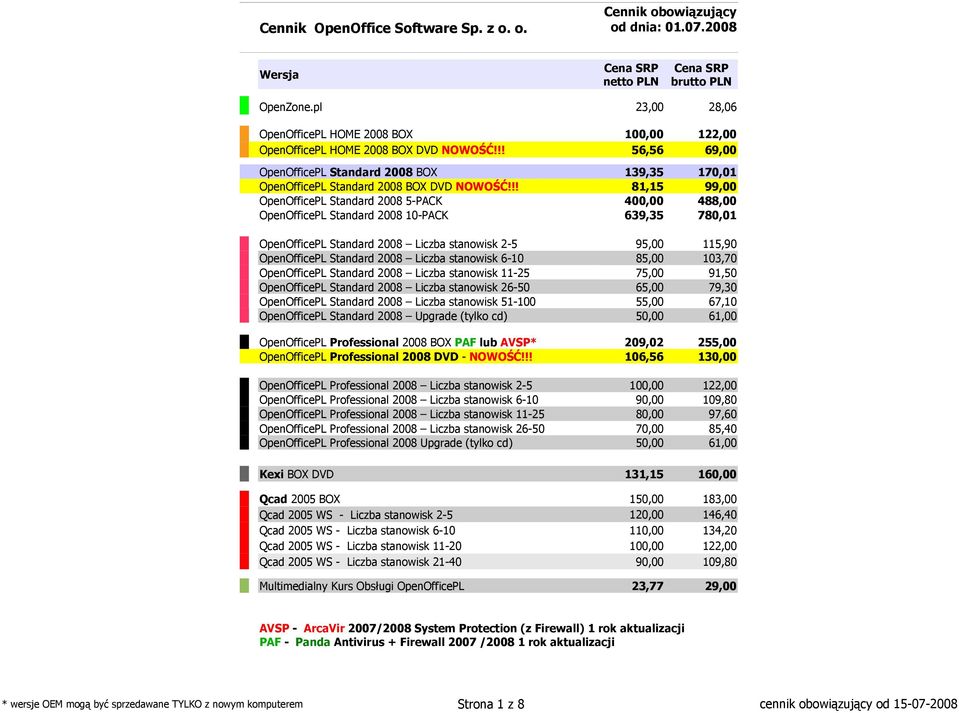 !! OpenOfficePL Standard 2008 5-PACK OpenOfficePL Standard 2008 10-PACK OpenOfficePL Standard 2008 Liczba stanowisk 2-5 OpenOfficePL Standard 2008 Liczba stanowisk 6-10 OpenOfficePL Standard 2008