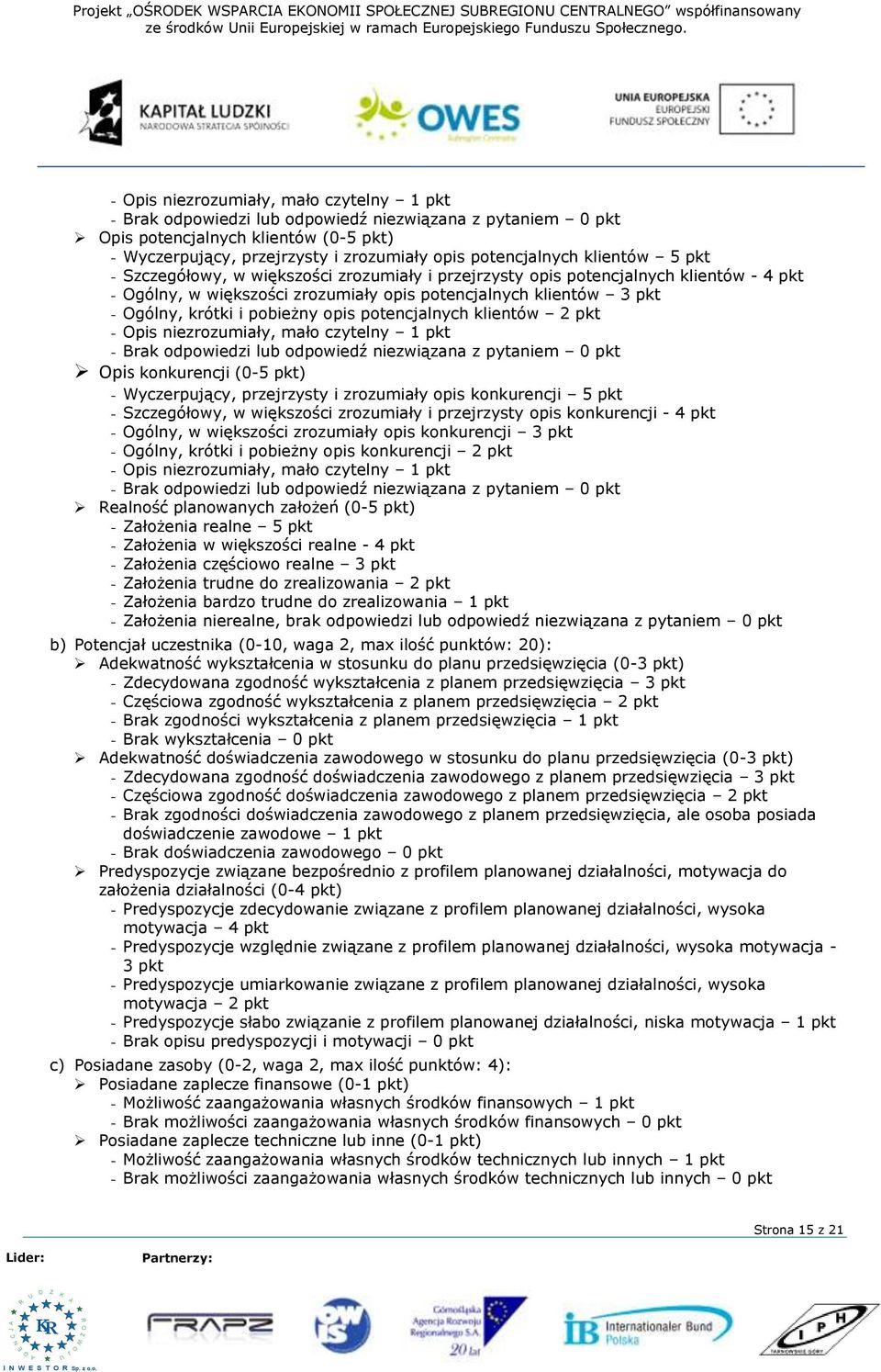 potencjalnych klientów 5 pkt - Szczegółowy, w większości zrozumiały i przejrzysty opis potencjalnych klientów - 4 pkt - Ogólny, w większości zrozumiały opis potencjalnych klientów 3 pkt - Ogólny,