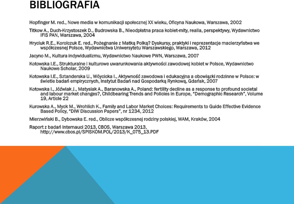 Dyskursy, praktyki i reprezentacje macierzyństwa we współczesnej Polsce, Wydawnictwa Uniwersytetu Warszawskiego, Warszawa, 2012 Jacyno M.