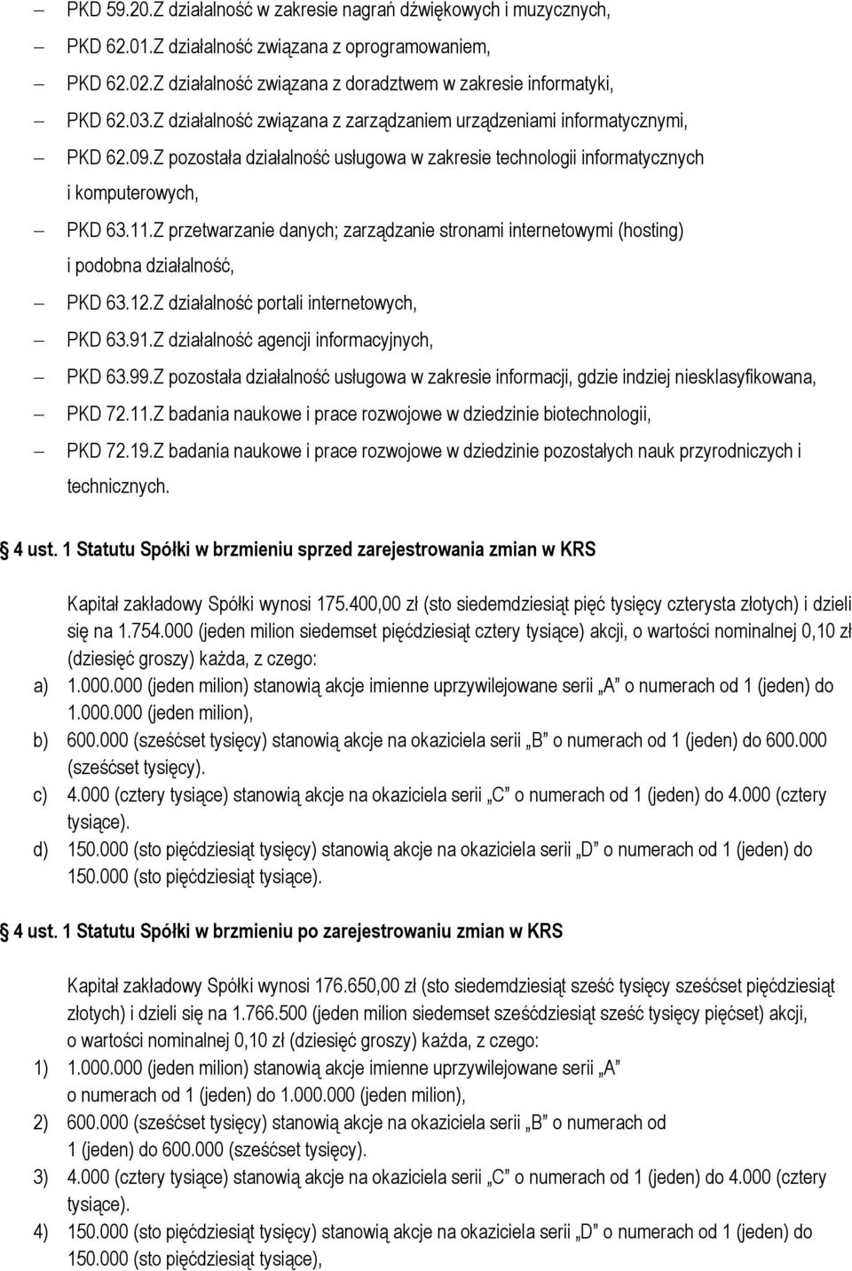 Z przetwarzanie danych; zarządzanie stronami internetowymi (hosting) i podobna działalność, PKD 63.12.Z działalność portali internetowych, PKD 63.91.Z działalność agencji informacyjnych, PKD 63.99.