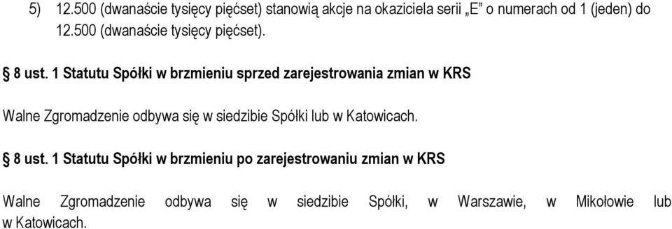 1 Statutu Spółki w brzmieniu sprzed zarejestrowania zmian w KRS Walne Zgromadzenie odbywa się w siedzibie