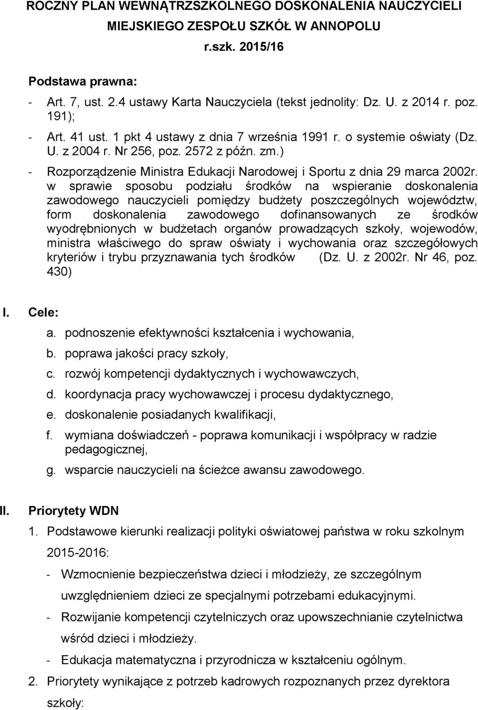 ) - Rozporządzenie Ministra Edukacji Narodowej i Sportu z dnia 29 marca 2002r.